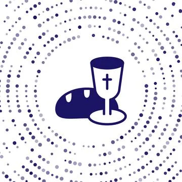 Blue Goblet and bread icon isolated on white background. Bread and wine cup Stock Illustration