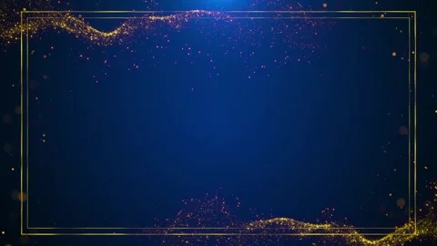 Blue gold glitter frame background sparkling wave particles, thin border, copy s Stock Footage 340409959