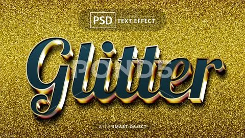 Blue gold glitter modern text effect editable PSD Template