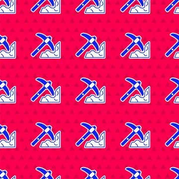 Blue Gold mining icon isolated seamless pattern on red background. Vector Stock Illustration
