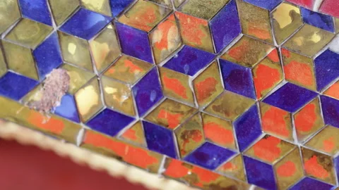 Blue with gold mosaic pattern in wall. Stock Footage 306575047
