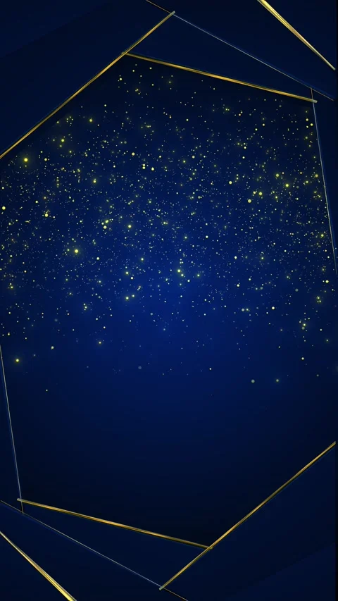 Blue gold star frame background with glowing particles, angular border, and clea Stock Footage 340411023
