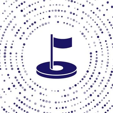 Blue Golf hole with flag icon isolated on white background. Abstract circle Stock Illustration
