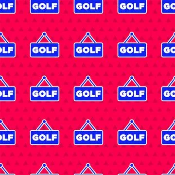 Blue Golf label icon isolated seamless pattern on red background. Vector Stock Illustration