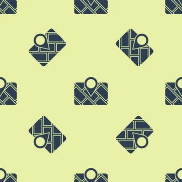 Blue Gps device with map icon isolated seamless pattern on yellow background 스톡 일러스트