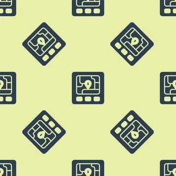 Blue Gps device with map icon isolated seamless pattern on yellow background Stock Illustration