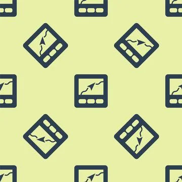 Blue Gps device with map icon isolated seamless pattern on yellow background 스톡 일러스트