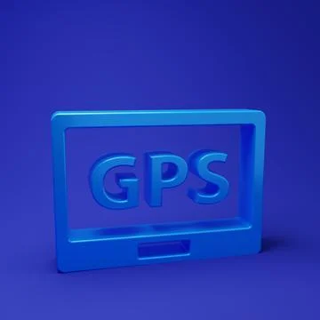 Blue Gps device with map icon isolated on blue background. Minimalism conce.. Stock Photos