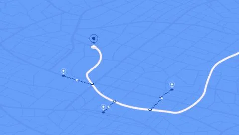 Blue GPS interface displaying main bright route and alternative dashed pathways Stock Illustration