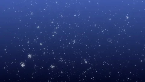 On a blue gradient background, gift boxes painted with a white stroke fall Stock Footage 256242445