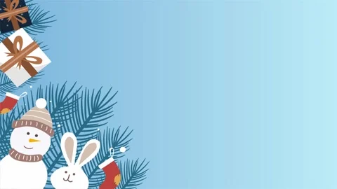 Blue gradient background with snowman rabbit and festive elements Stock Footage 317872199