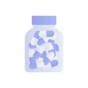 Blue gradient bottle of pills isolated on white background. Stock Illustration