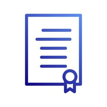 Blue gradient certificate icon with text lines and seal Illustrazione stock