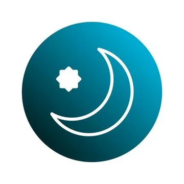 A blue gradient circle showcases a crescent moon and star symbol evoking is.. Stock Illustration