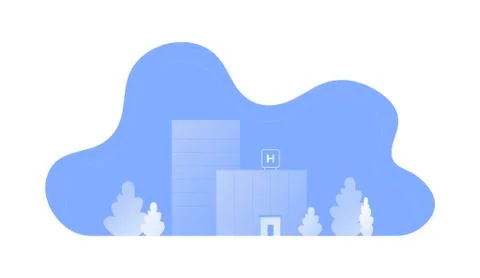 Blue gradient color buildings with tree in fluid shape frame Stock Illustration