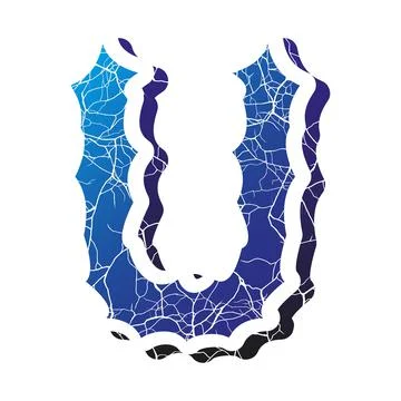 Blue gradient decorative letter with cracks isolated on white background. Stock Illustration