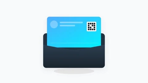 Blue Gradient Digital ID Card Icon Sliding Out of Wallet with Glowing QR Co.. Видео 346202097