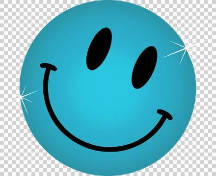 Blue gradient emoticon is shining in flat vector with black eyes sparkles on Ilustración de archivo