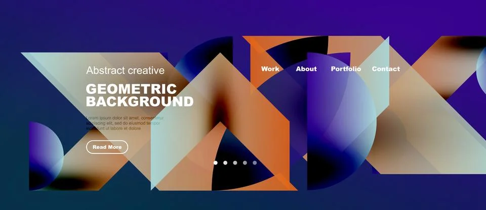 Blue gradient geometric shapes web page template, panoramic vector background Stock Illustration