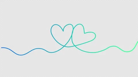 Blue gradient line drawing two intertwined hearts loop on transparent background Stock Footage 338387193