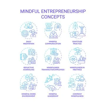 Blue gradient line icon set for mindful entrepreneurship Stock Illustration