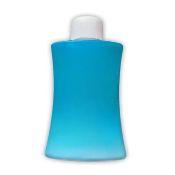 Blue Gradient Plastic Cosmetic Bottle with White Ribbed Cap Stock Photos