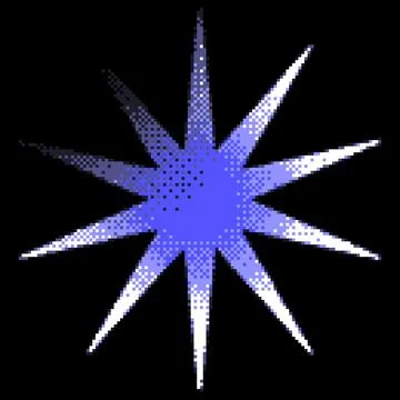 Blue gradient star shape pixel art holographic effect, vector snowflake dotted Stock Illustration