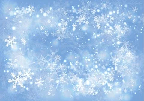 Blue gradient winter paper background with the snow and snowflake border Stock Illustration