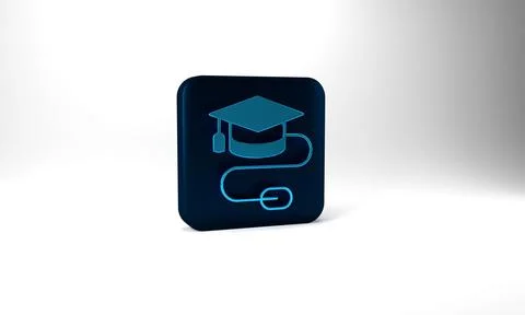Blue Graduation cap with mouse icon isolated on grey background. World education Stockillustratie