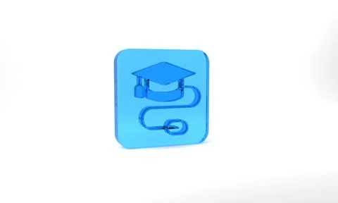 Blue Graduation cap with mouse icon isolated on grey background. World education Stock Illustration
