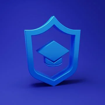 Blue Graduation cap with shield icon isolated on blue background. Insurance.. Stockillustratie