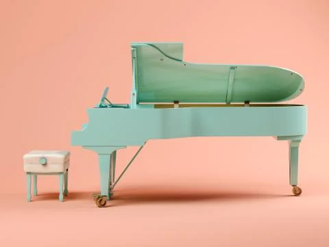 Blue grand piano on pink background 3D illustration Stock Illustration