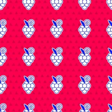 Blue Grape fruit icon isolated seamless pattern on red background.  Vector Illustrazione stock