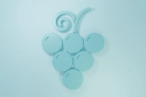 Blue Grape fruit icon isolated on blue background. Minimalism concept. 3D r.. Illustrazione stock