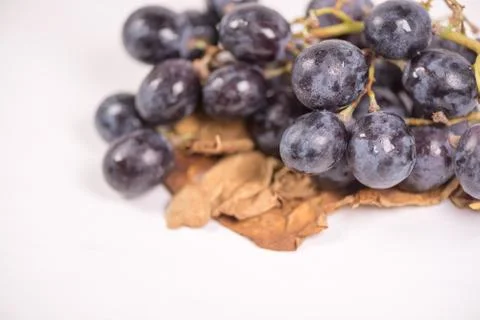 Blue grapes on the table. View with copy space Foto stock