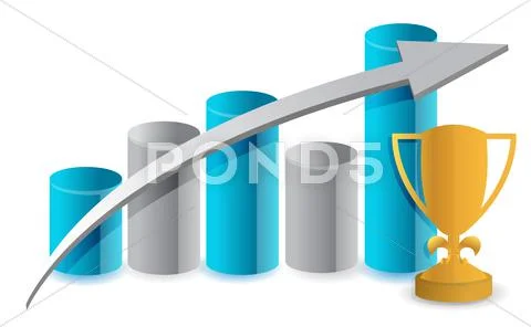 Blue graph and trophy illustration design over white Stock Illustration