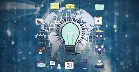 Blue graphic about idea with 3D earth and technological background 스톡 일러스트