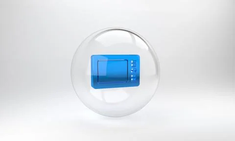 Blue Graphic tablet icon isolated on grey background. Glass circle button. 3D Illustrazione stock