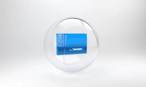 Blue Graphic tablet icon isolated on grey background. Glass circle button. 3D Illustrazione stock