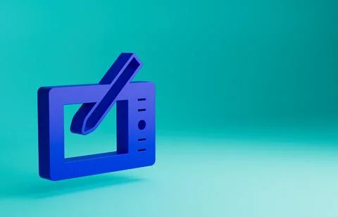 Blue Graphic tablet icon isolated on blue background. Minimalism concept. 3D Illustrazione stock