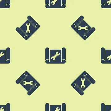 Blue Graphing paper for engineering and wrench icon isolated seamless pattern 스톡 일러스트