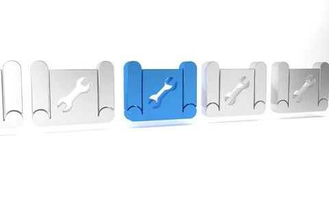Blue Graphing paper for engineering and wrench icon isolated on white backg.. Stock Illustration