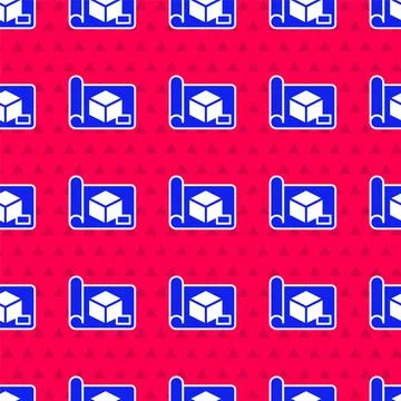 Blue Graphing paper for engineering icon isolated seamless pattern on red bac Illustrazione stock