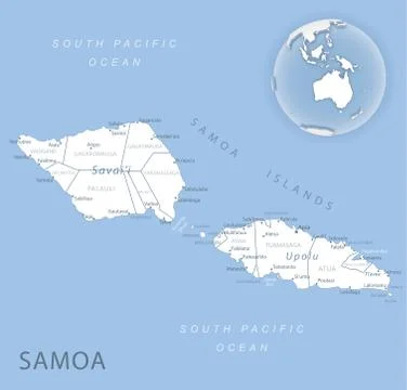Blue-gray detailed map of Samoa administrative divisions and location on the  Ilustração Stock