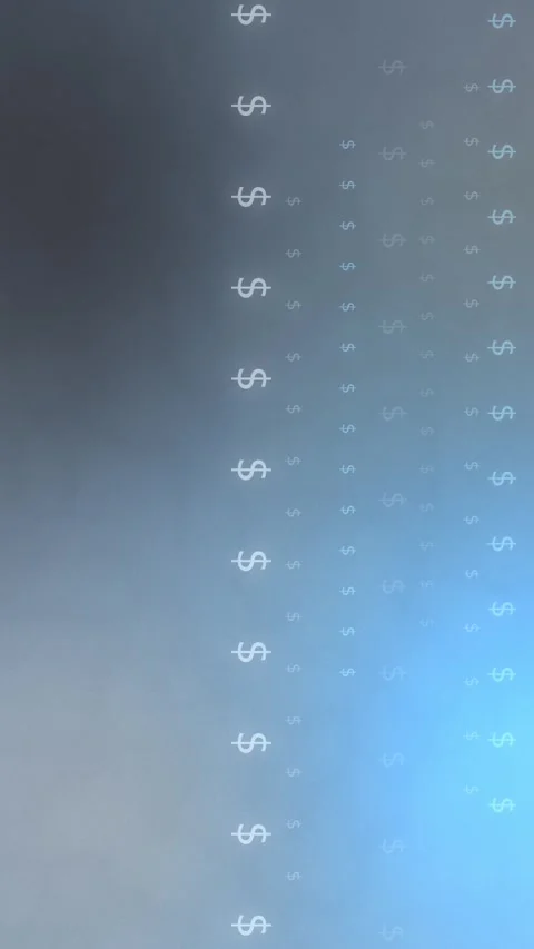 Blue gray gradient with vertical glowing dollar symbols, Seamless Loop Stock Footage 341858273