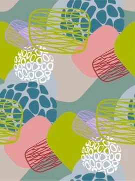 Blue green abstract seamless pattern vector floral design primitive scandinavian Stock Illustration