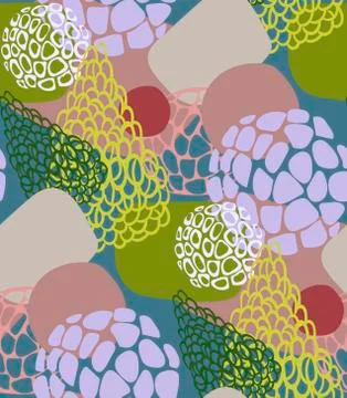 Blue green abstract seamless pattern vector floral design primitive scandinavian Stock Illustration