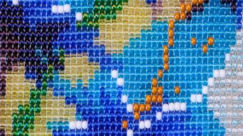 Blue Green Beaded Textile Pattern Close Up Stock Photos