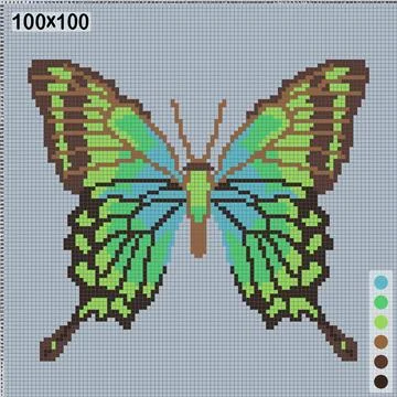 Blue-green butterfly, pattern for cross-stitch or knitting Stock Illustration