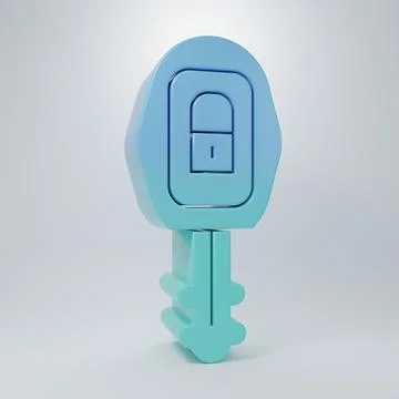 Blue-green Car key with remote icon isolated on grey background. Car key an.. Illustrazione stock